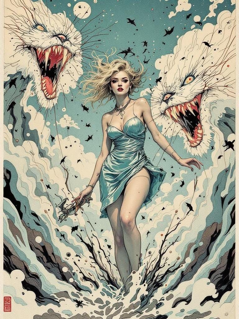 Swedish Pin-Up in Ukiyo-e Style with Anarchic Energy