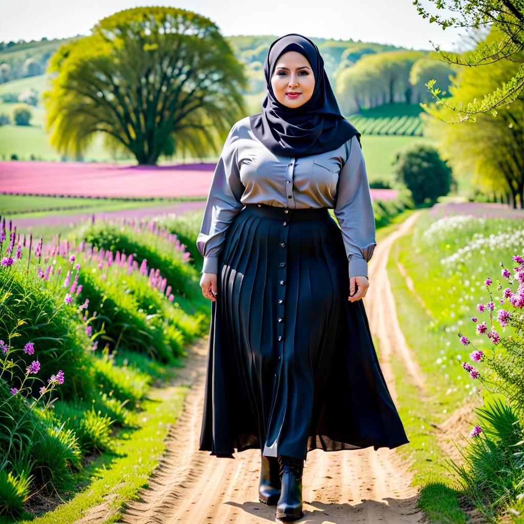 Elegant Hijabi Woman in Countryside