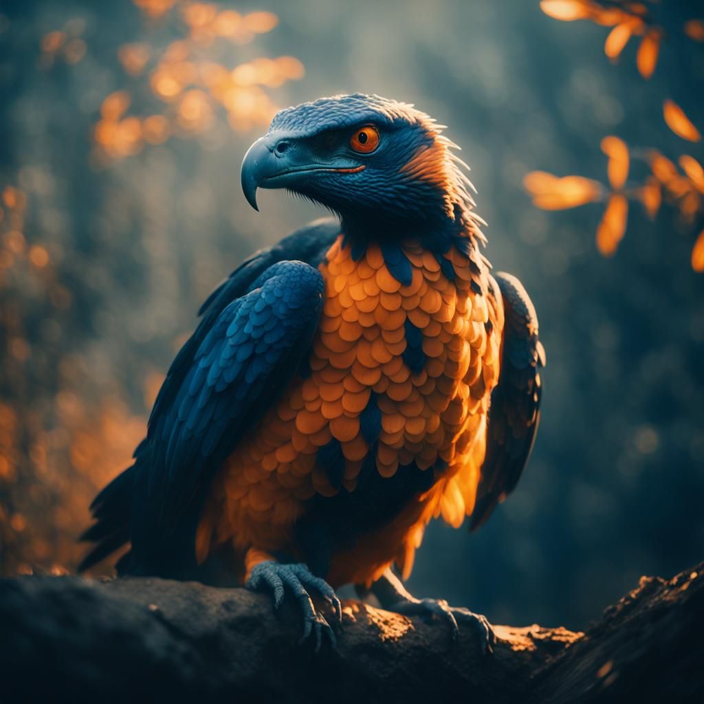 Moody Cinematic Portrait of Serene Relief in Deep Blues and...