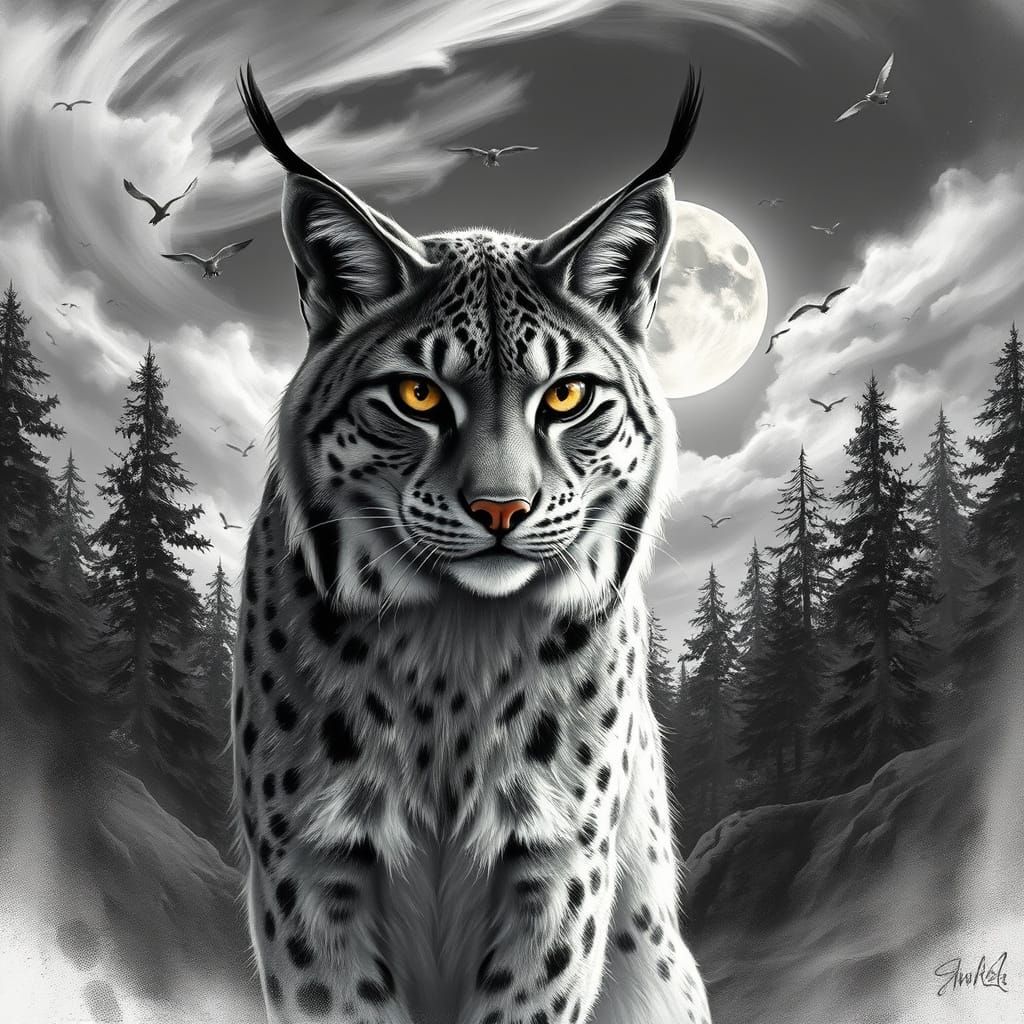 Hyper-Realistic Lynx in Cinematic Forest Landscape