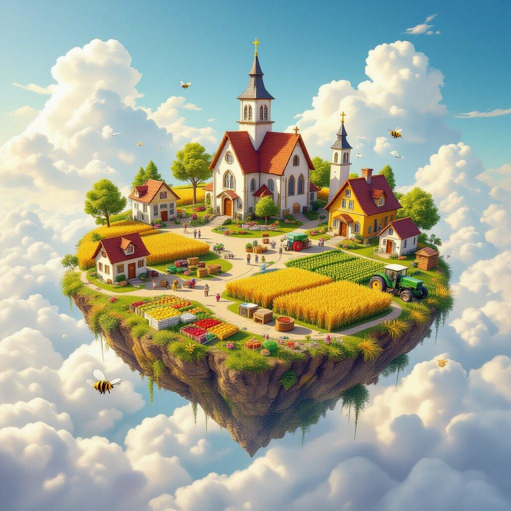 Lively Village on a Magical Floating Island