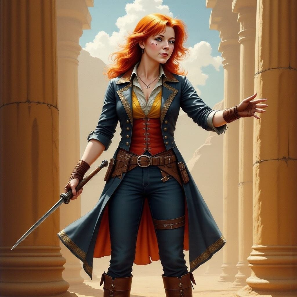 Ginny Weasley Potter Auror red hair tied back in a ponytail