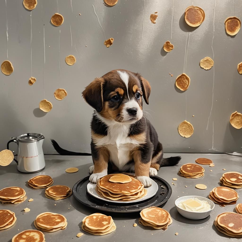 A Puppy Creates Delicious Pancakes under Warm Light