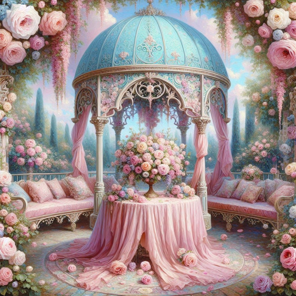 Fairytale Rose Gazebo as Impasto Oil Painting