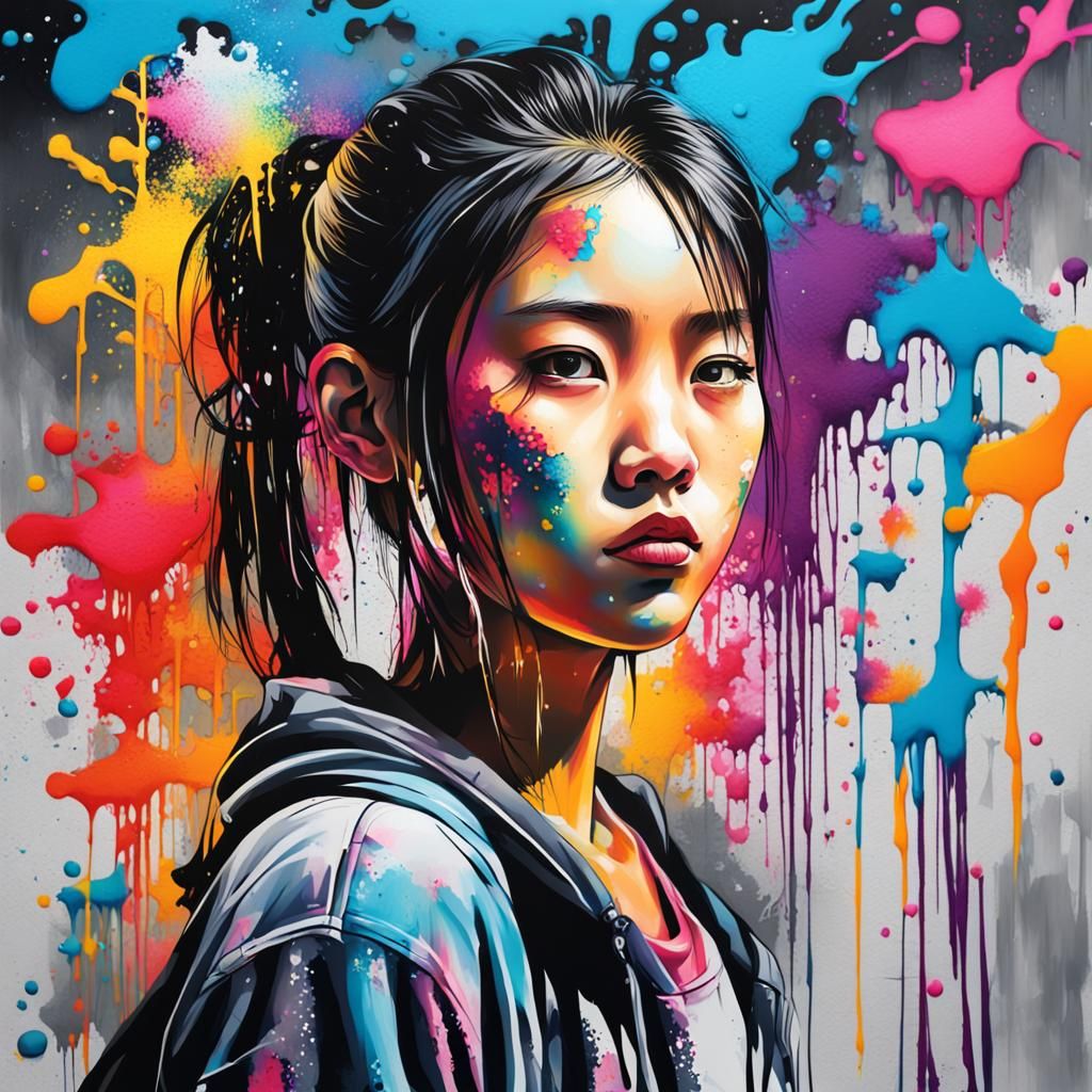 Vibrant Asian Goddess in Graffiti Art