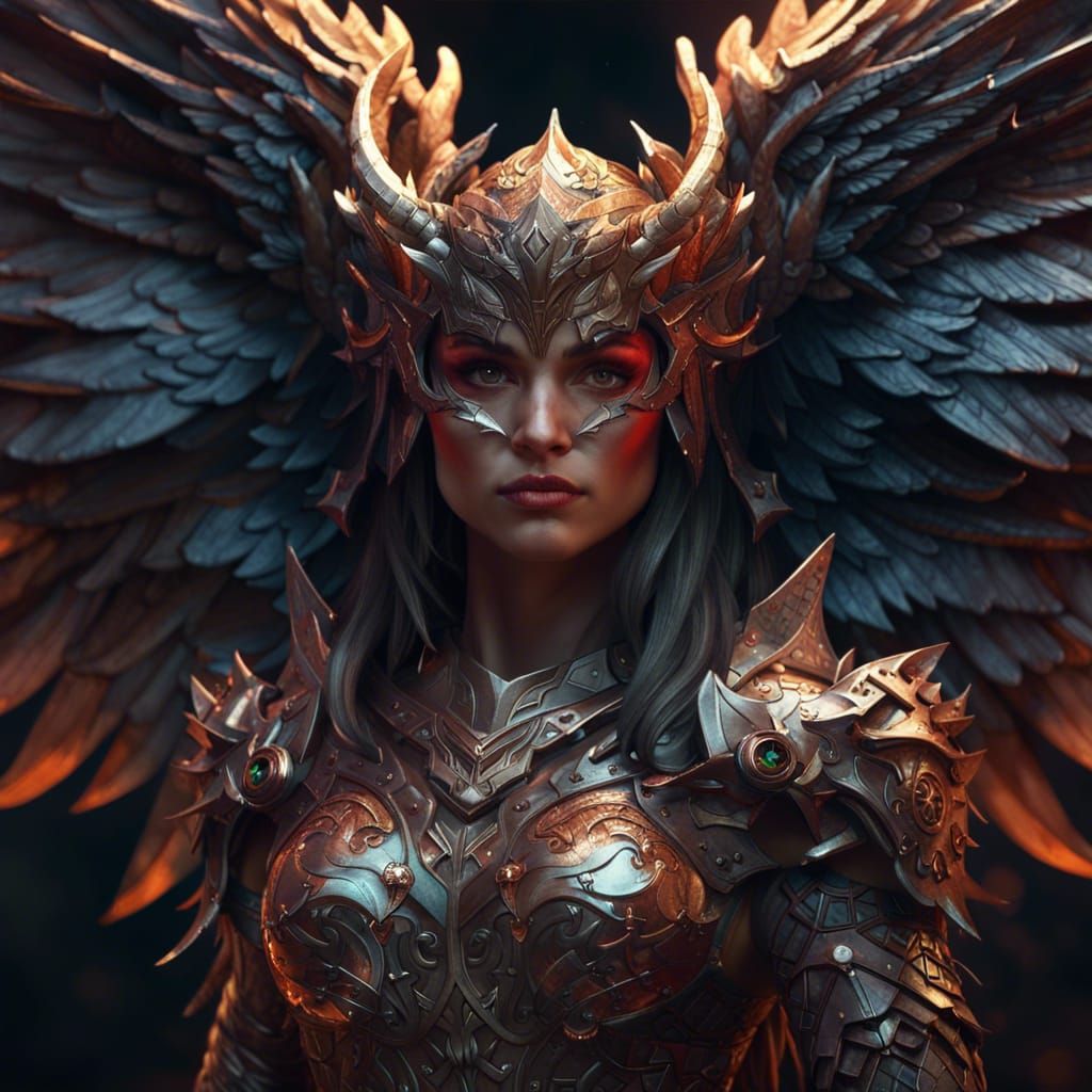 Epic Digital Warrior Portrait with Stunning Wings in Detail