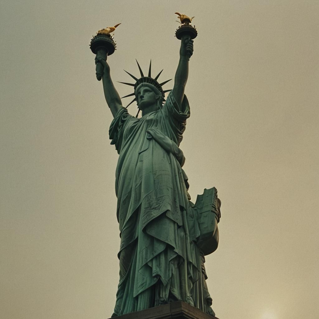 Cinematic Statue of Liberty in Golden Hues