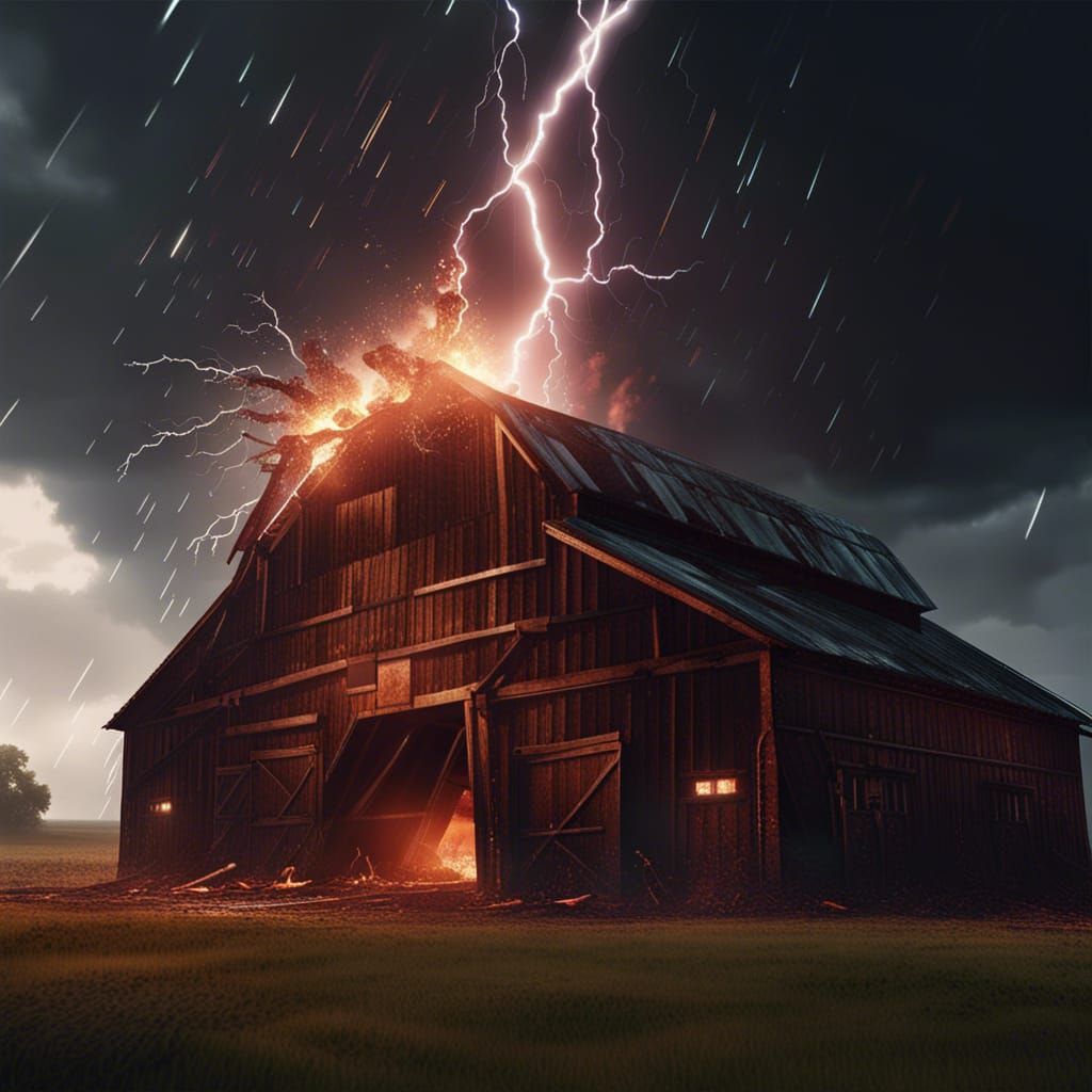 Lightning striking a barn