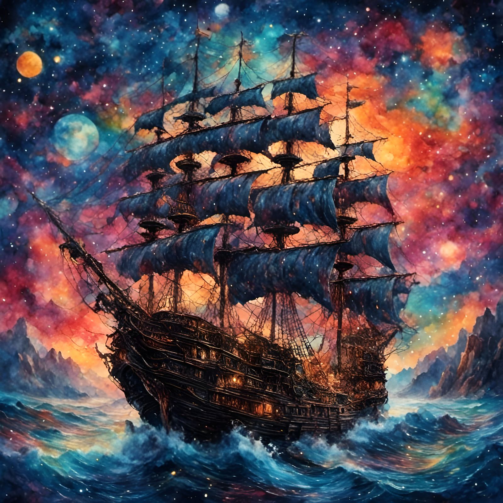 Mystical Pirate Ship in a Celestial Night