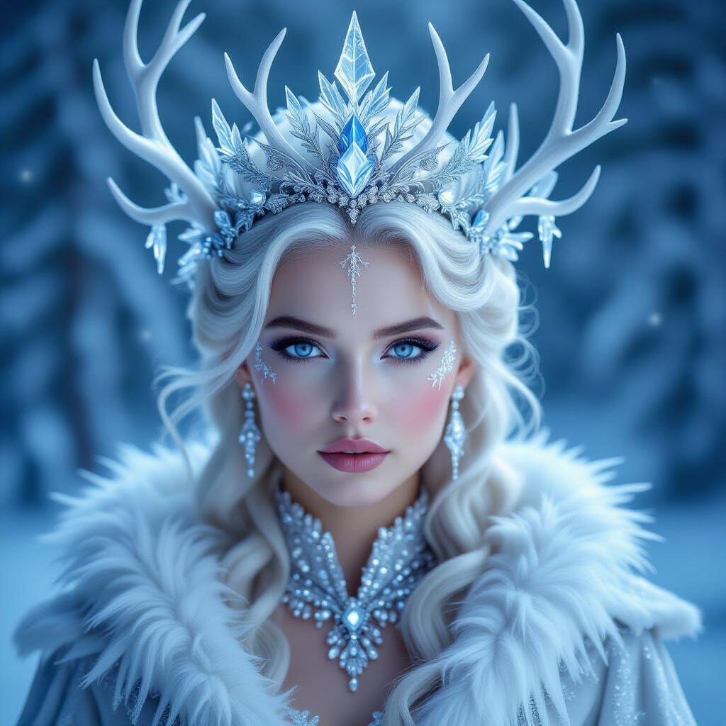 Ethereal Winter Queen in Hyperrealistic Style