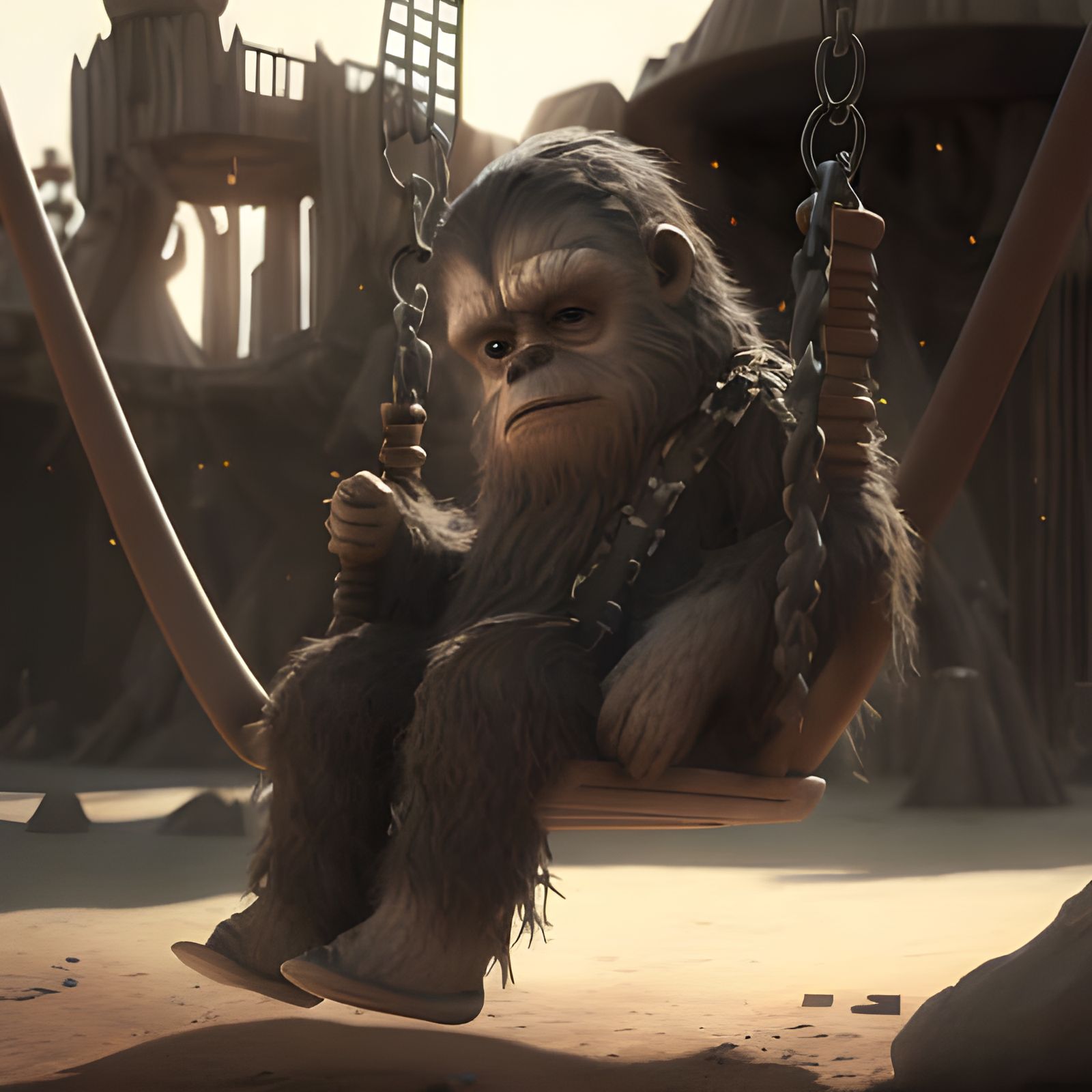 Awwsome Chibified Wookiee Swingset Scene in 8K