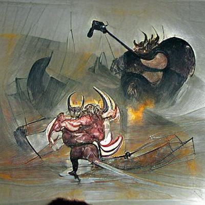 Viking Battles Gaseous Horror in a Dark Fantasy Scene