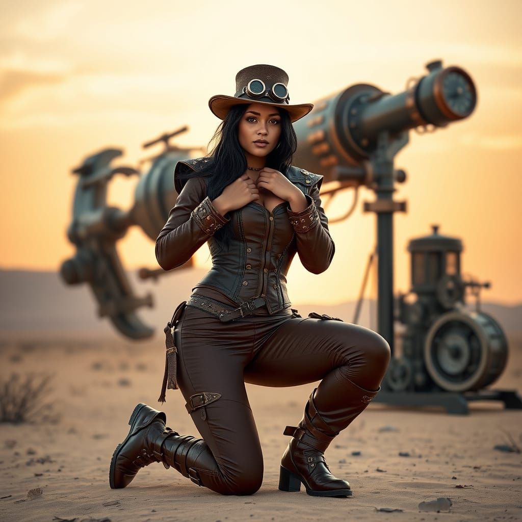 Steampunk Puerto Rican Woman in Vintage Outfit