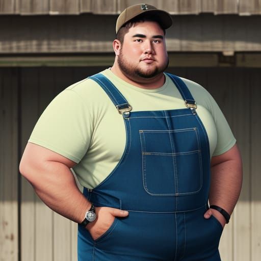 Chubby Buff Farmer in Overalls with Two Watches