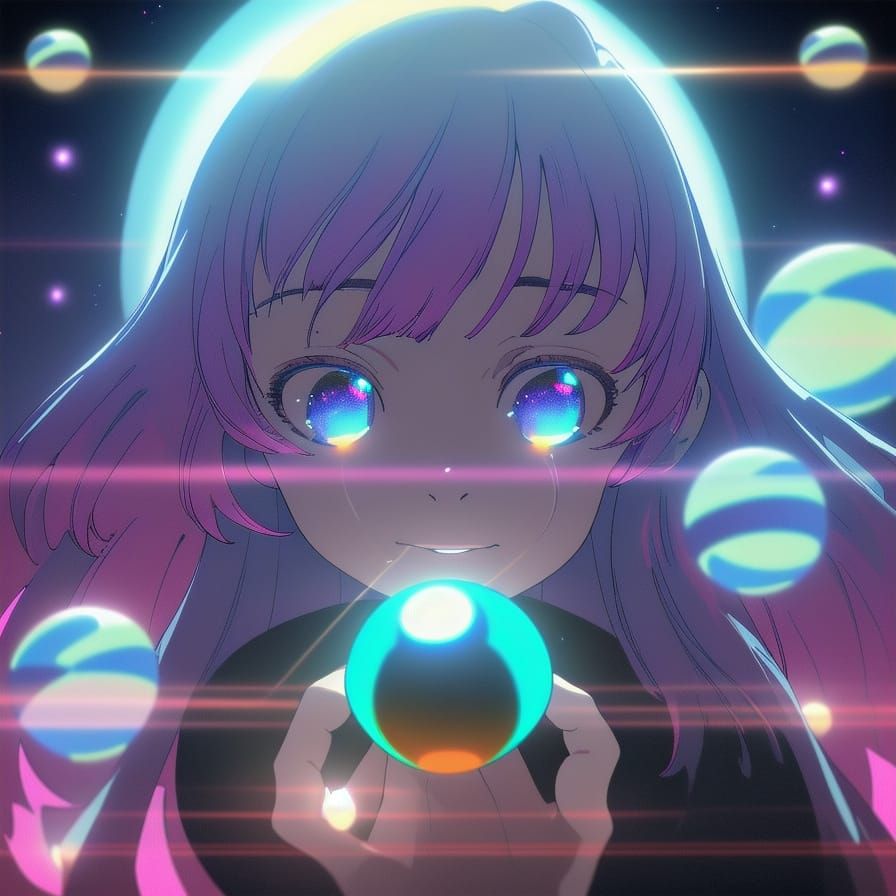 Cavetown and Frankie Cosmos with Magic 8 Ball in Anime Style