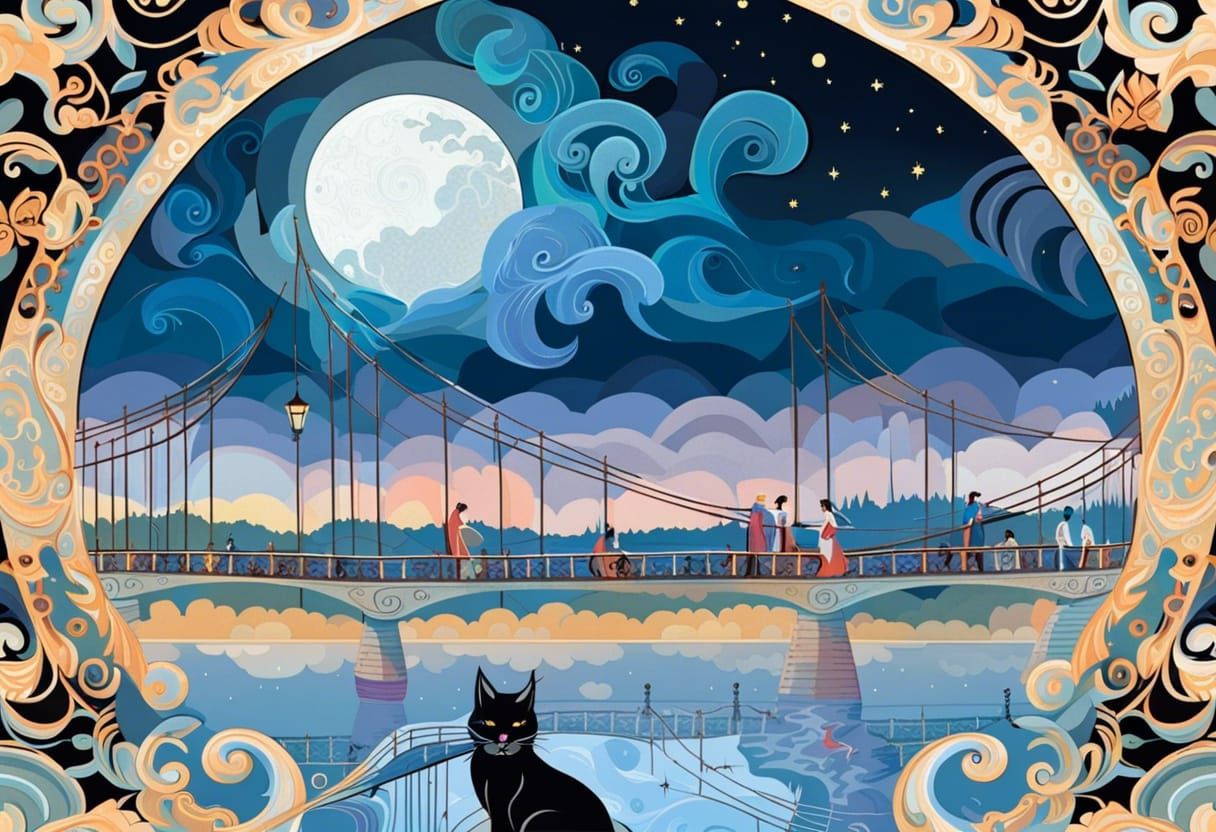 Surreal Moonlit Village in Foggy Night