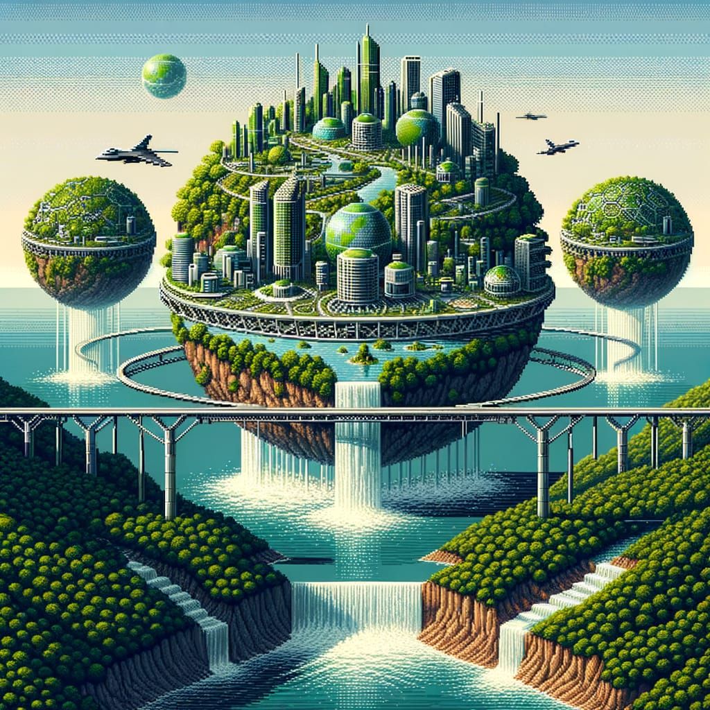 Vibrant Eco-Friendly 8bit Pixel Art Islands