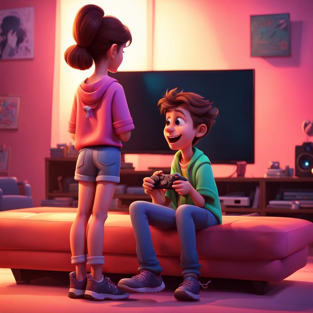 Teenagers Face TV Screen Holding Console Controllers in a Br...