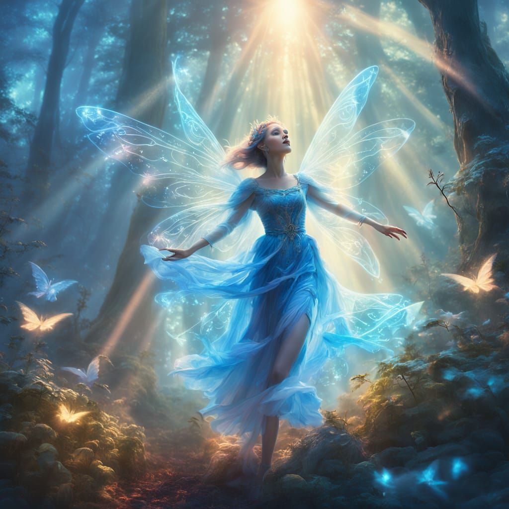 Ethereal Fairy in Forest with Neon Accents