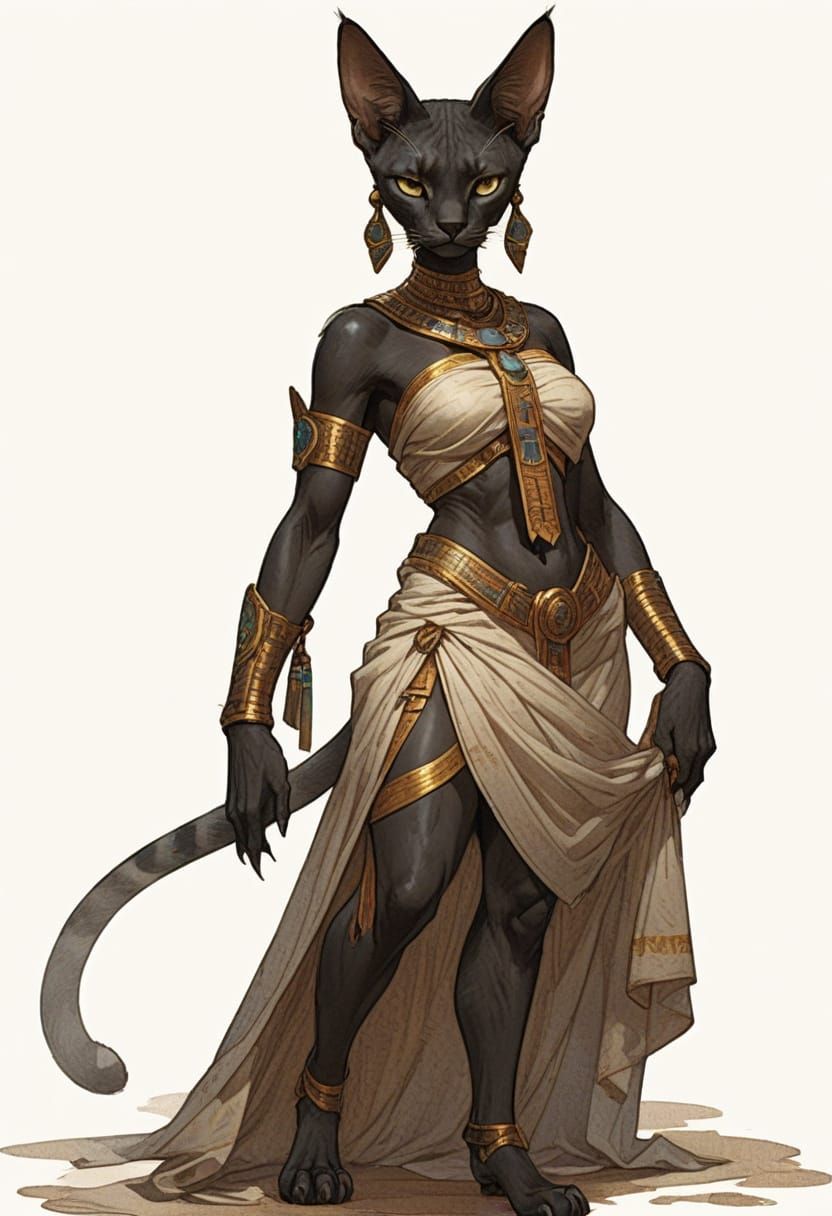 Egyptian Cat Warrior in Detailed Illustration Style