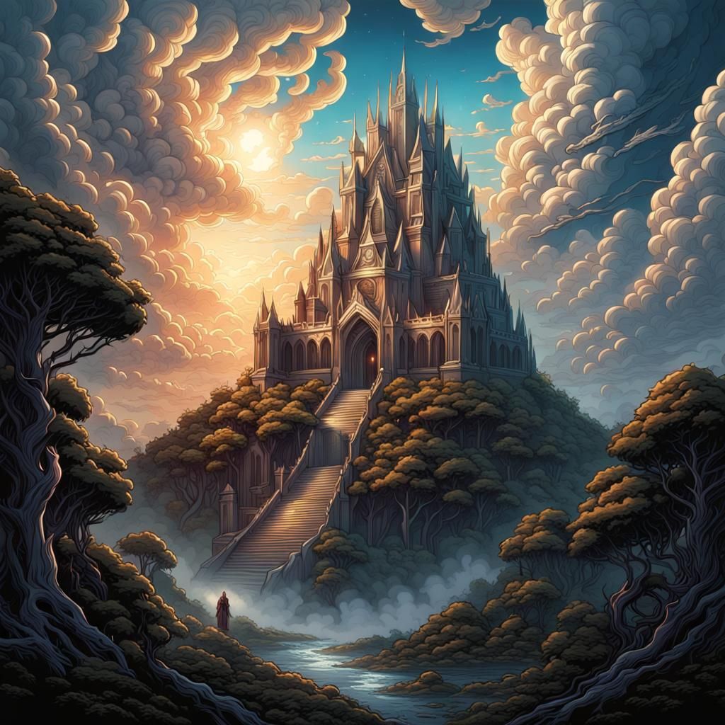 Epic Digital Castle Amidst Majestic Clouds
