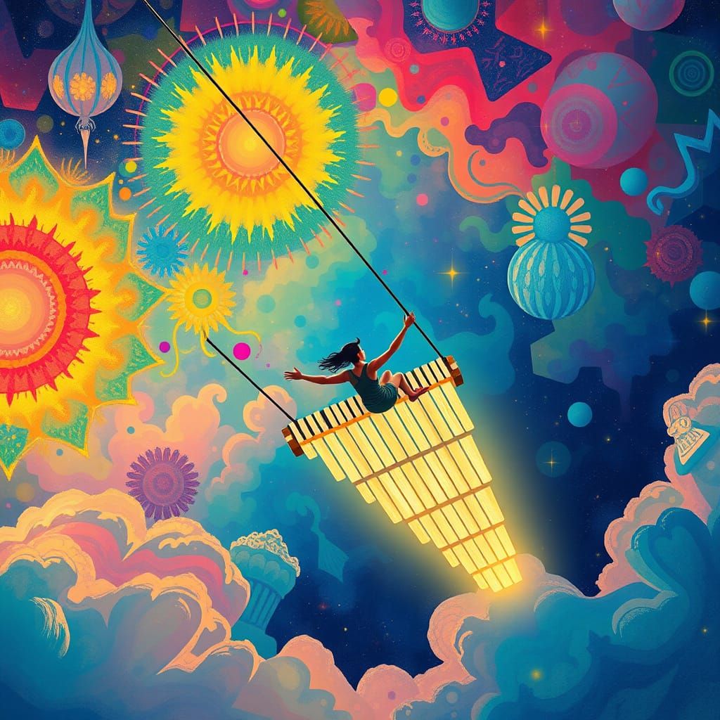 Whimsical Zipline Odyssey in Vibrant Dreamscapes