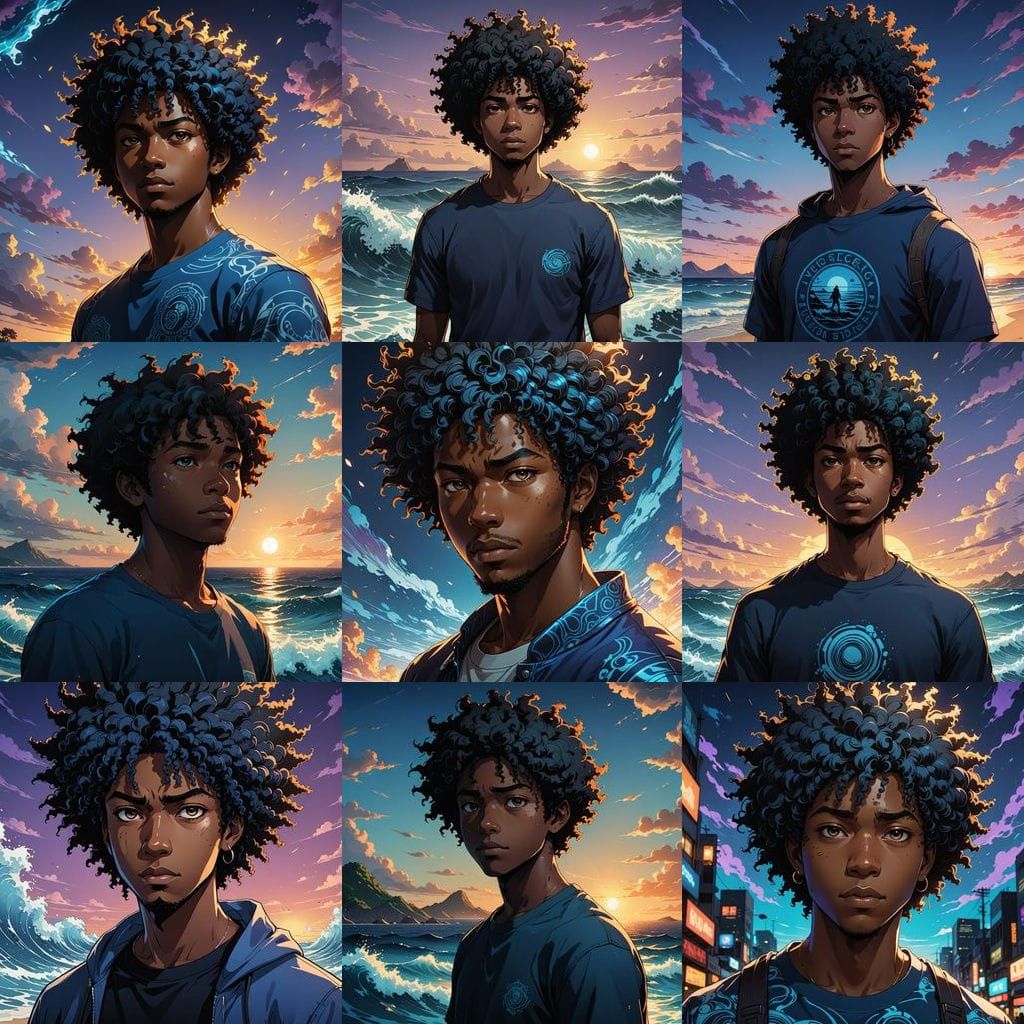 African American College Boy in Vibrant Cel-Shaded Style