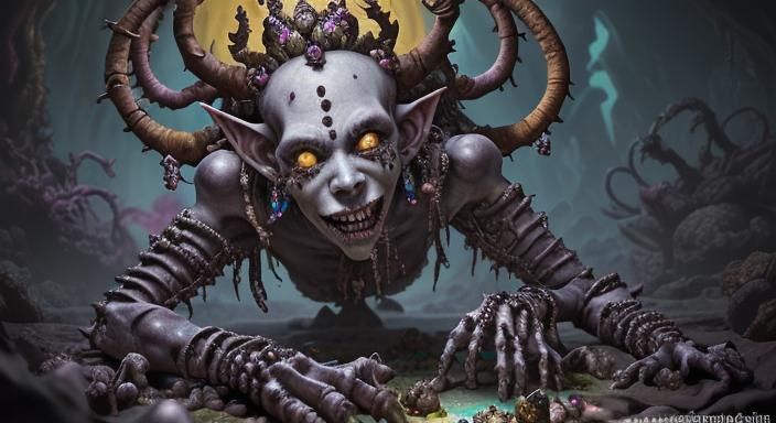 Surreal Grotesque Troll in Dark Cave