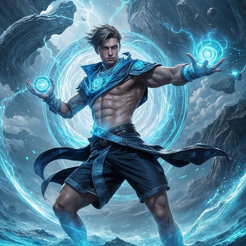 Jace Belerin in Vibrant Blue Aura with Cosmic Vortex