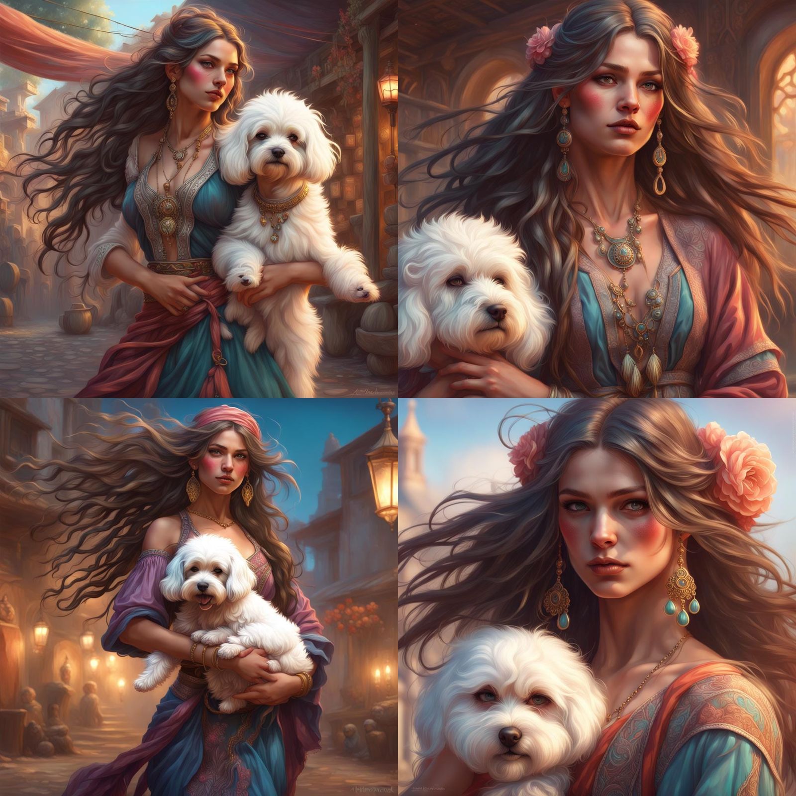 Gypsy Girl Dances Barefoot with Faithful Bichon Companion