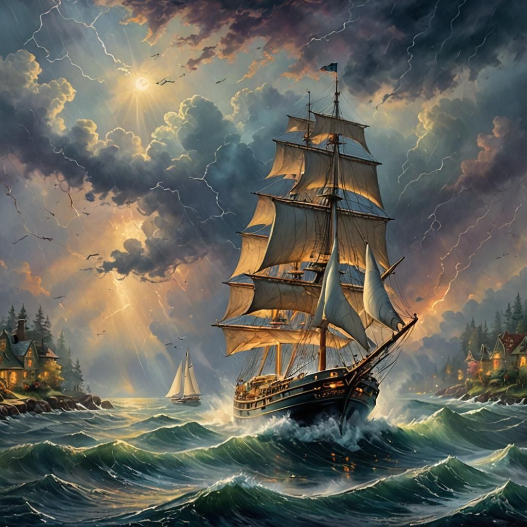 Sailboat in a Whimsical Stormy Sea