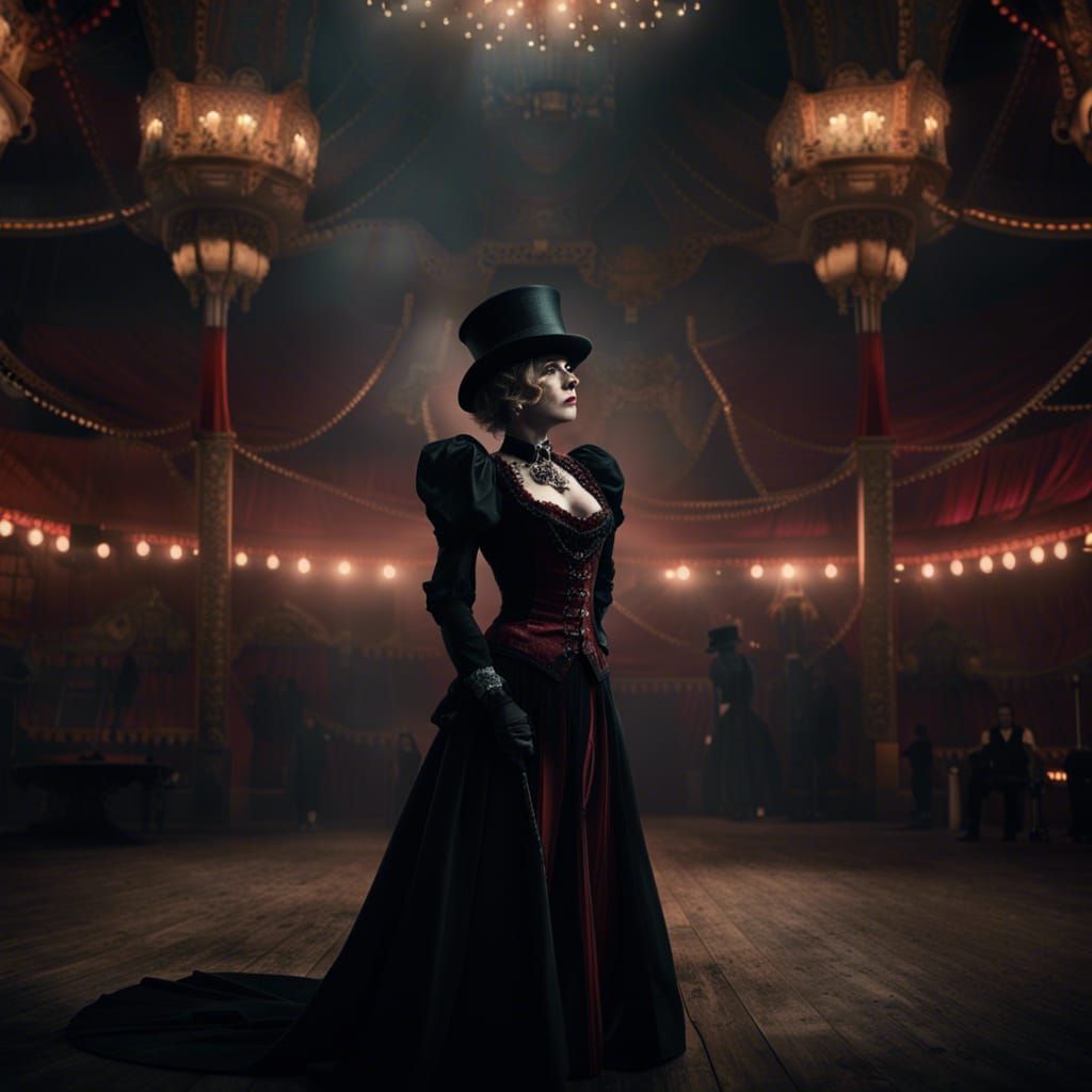 Gothic Circus Ringmaster in Elegant Black Attire