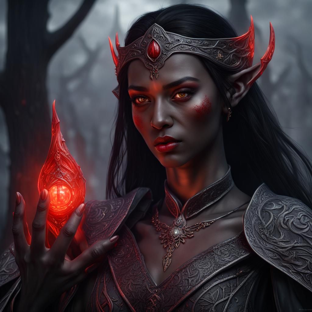 Dark Elf Cleric Haunted by Vengeful Spirits in Deep Fantasy...