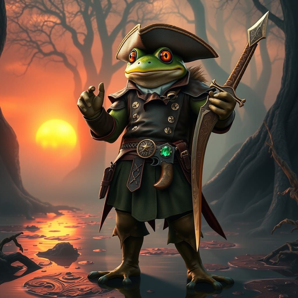 Heroic Frog Pirate Captain in Swashbuckling Style