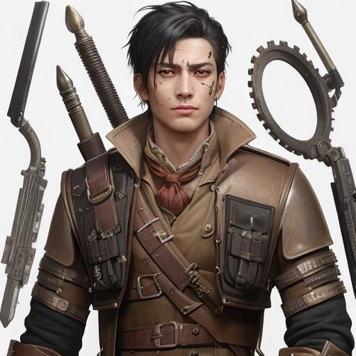 Steampunk Warrior Portrayed in a Medieval Fantasy Landscape