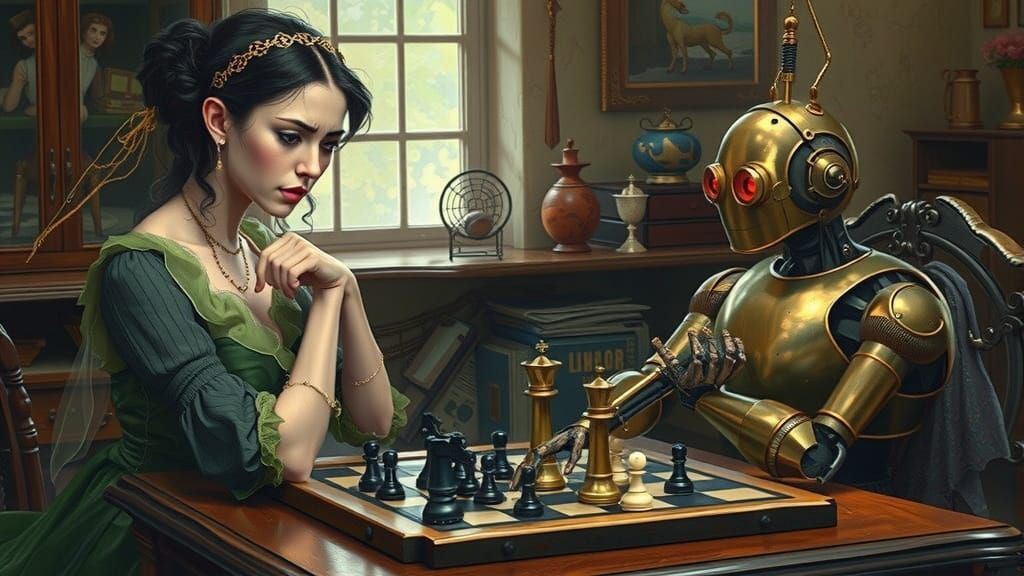 Victorian Fairy and Robot Chess Game in Gurney Style