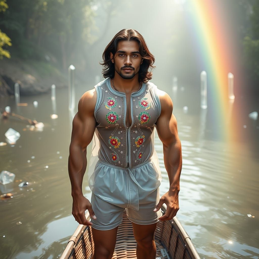 Indian Bodybuilder in Prism Landscape: Digital Art