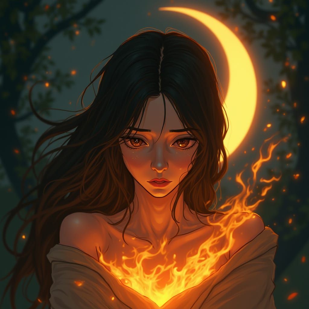 Melancholic Woman Lost in Whispers of Embers