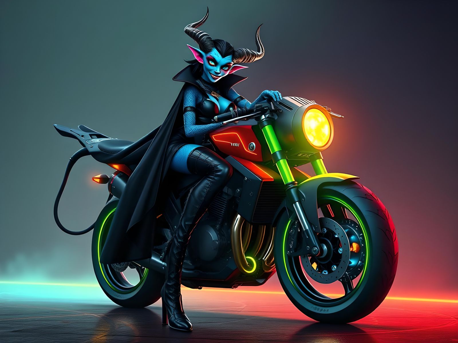 A Tiefling and Motorcycle