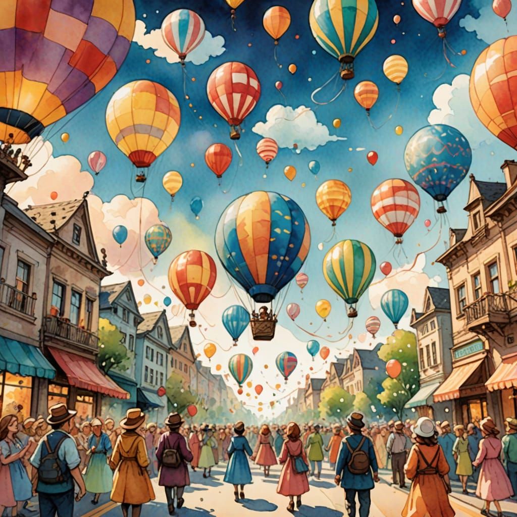 Whimsical Watercolor Parade With Giant Floating Characters