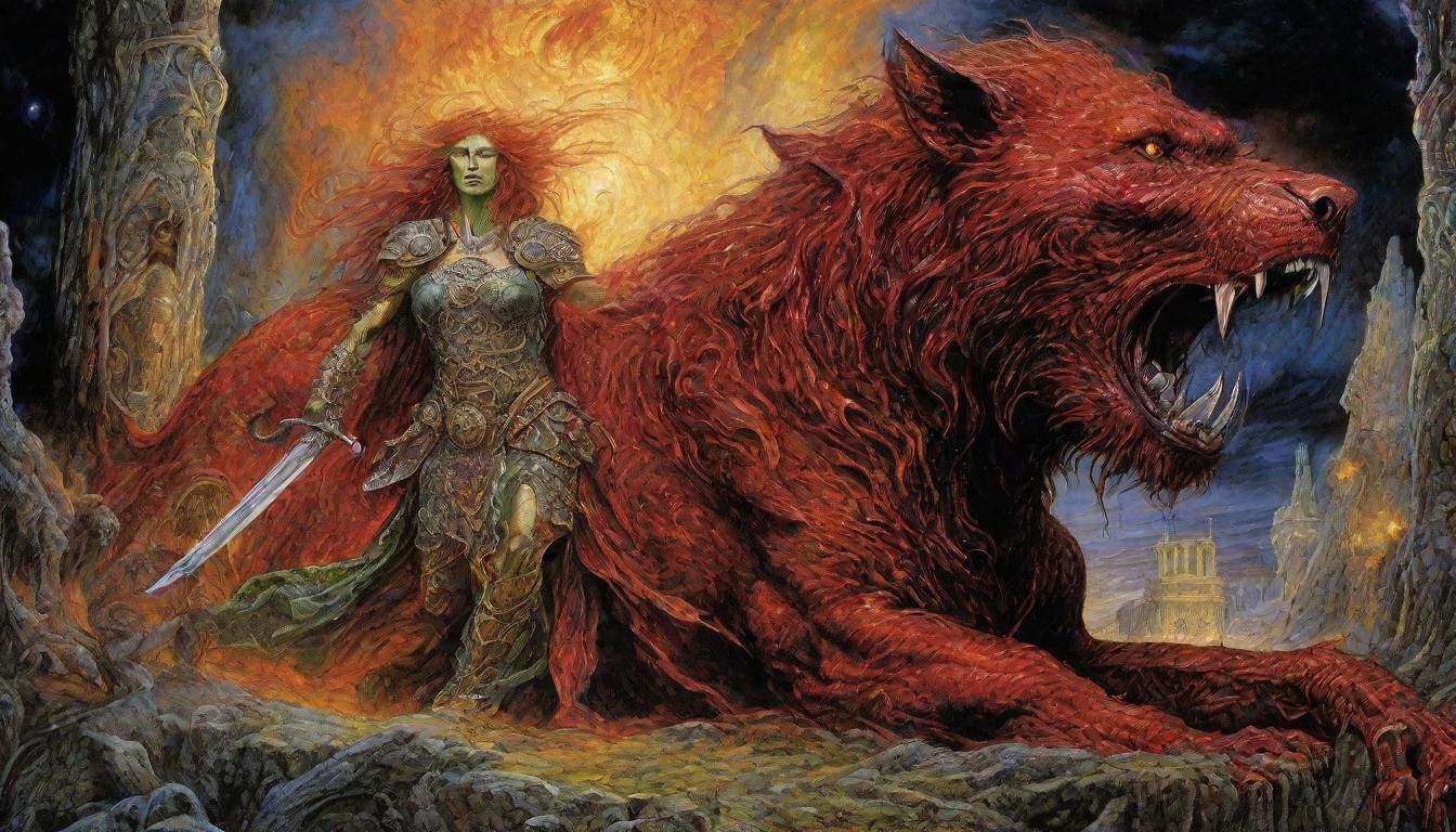 Surreal Hellgates Guardian in Macabre Red Hellscapes