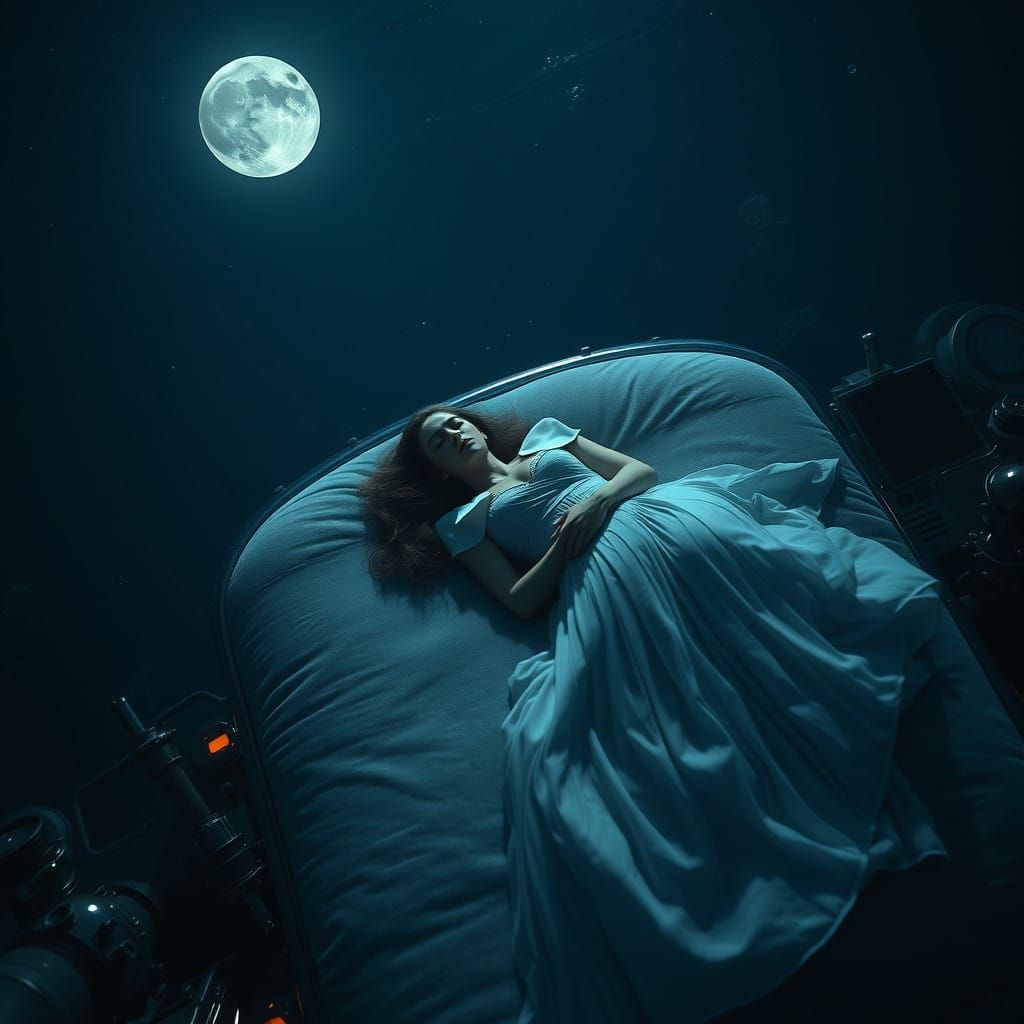 Serenely Sleeping Mermaid in Futuristic Oceanic Dreamscape