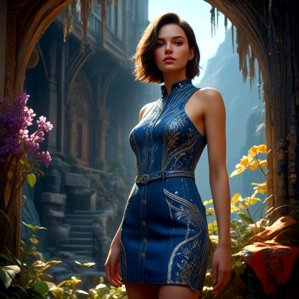 Fantastical Denim Goddess in Detailed Matte Painting