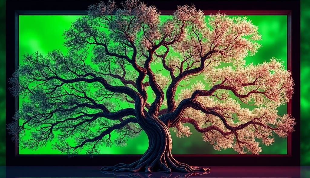 Ethereal Forest Reflections in Vibrant Green