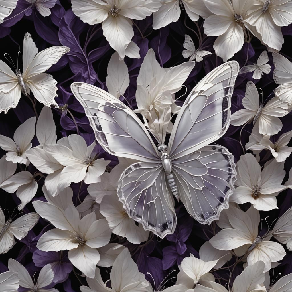 Ethereal White Butterfly in Dark Fantasy Realm