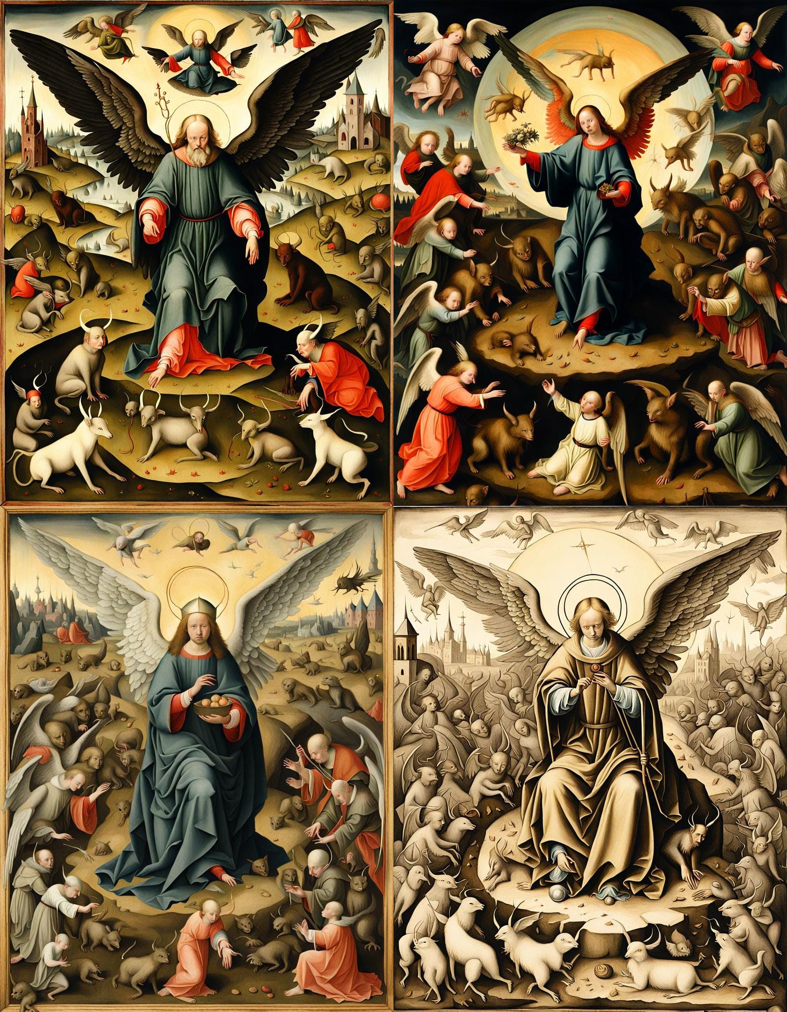 Angel Beset by Demons in a Hieronymus Bosch-Inspired Scene