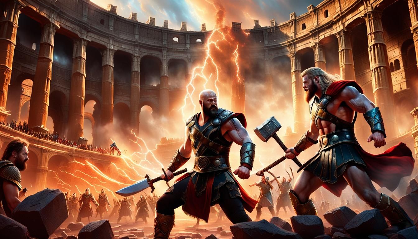 Epic Clash: Kratos and Thor Face Off in Ancient Rome's Colos...