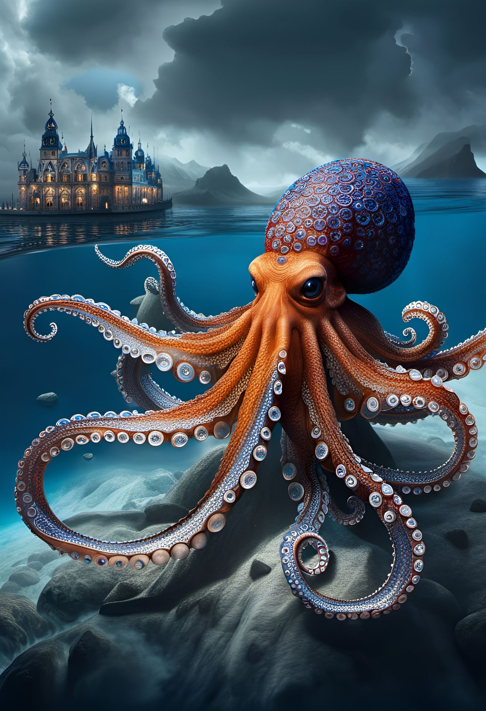 🐙 🦑 Blue Filigree Octopus🐙 🦑