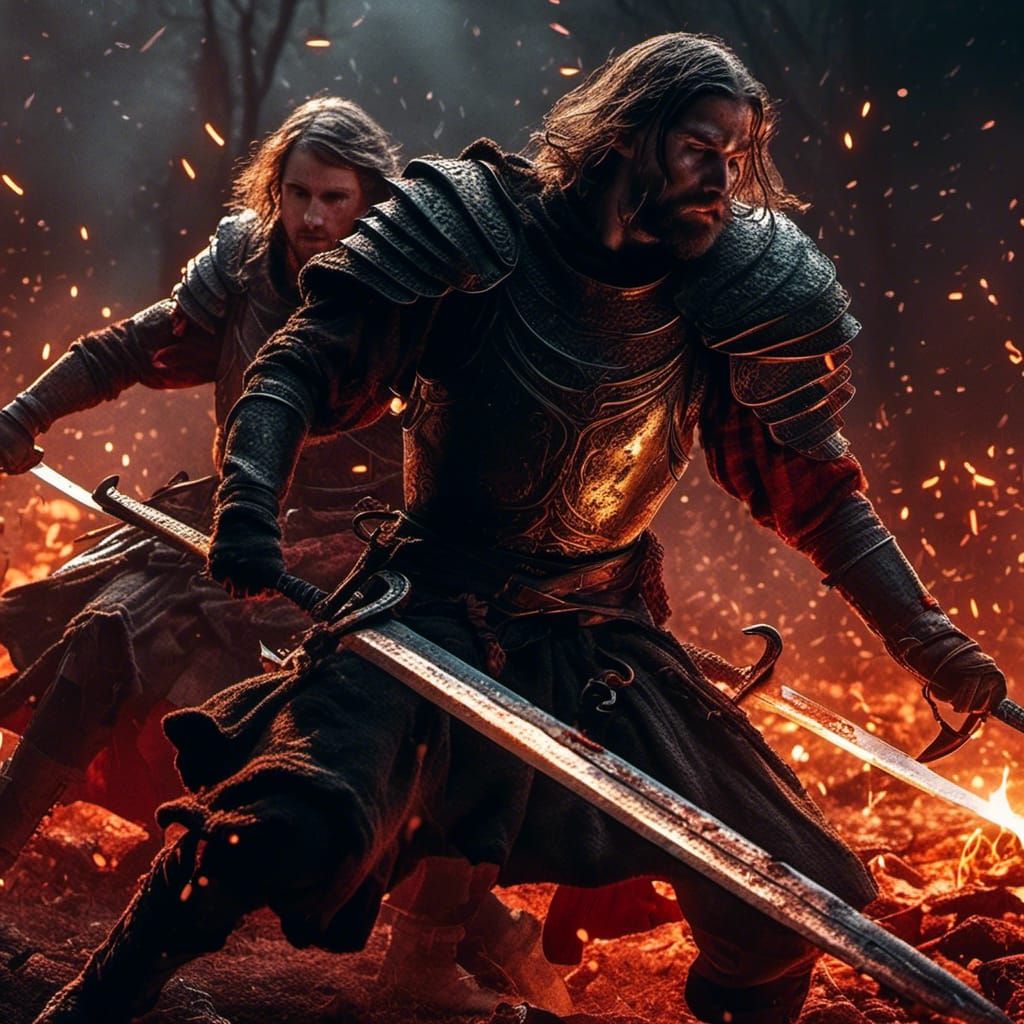 Epic Clash of Scottish Claymore Swords in Dark Fantasy