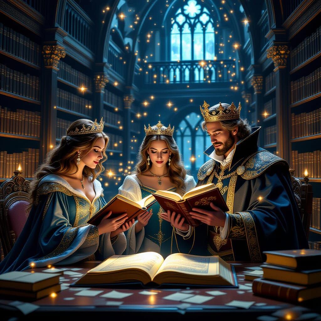 Royal Library Celebration with Kings and Queens in Mystical ...